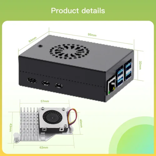 Vista 8 de iRasptek Kit de accesorios para Raspberry Pi 5— Caja de metal con enfriador activo y fuente de alimentación USB C de 27 W para Raspberry Pi 5