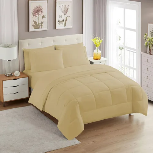 Vista 15 de Sweet Home Collection Juego de edredón de 7 piezas de color sólido para todas las estaciones, manta alternativa de plumón suave y lujosas sábanas