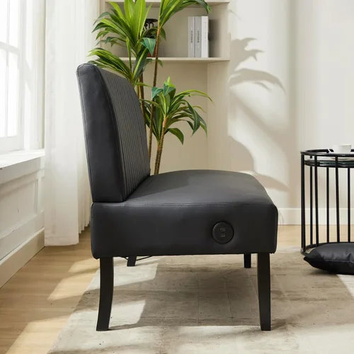 Vista 8 de STHOUYN Mini sofá pequeño de cuero negro de 43 pulgadas de ancho, sofá biplaza sin brazos para dormitorio con puerto USB, sofás pequeños