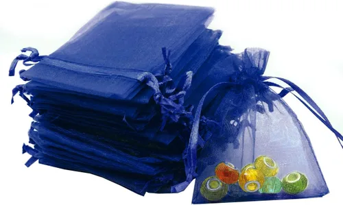 Vista 12 de Stratalife Bolsas de organza de malla de 5 x 7 pulgadas con cordón, 100 Azul marino 5x7 pulgadas