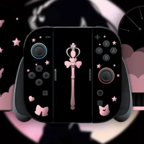 Vista 5 de BelugaDesign Magical Girl Skin Compatible con Nintendo Switch 2 Lindo Vinilo Kawaii Anime de Color Rosa y Negro con Diseño de Manga Japonés