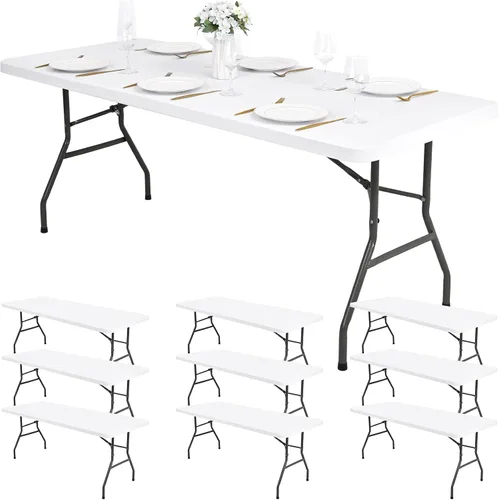 Vista 12 de Paquete de 6 fundas de tela elástica para mesa, color beige, para mesas de 8 pies, protector de mantel rectangular universal lavable y elástico