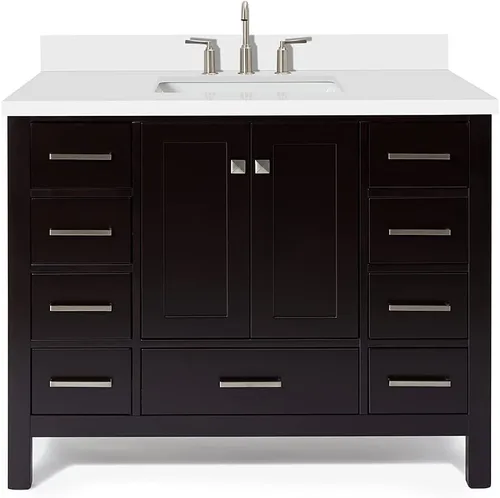 Vista 75 de ARIEL Cambridge - Mueble de baño con lavabo de 42 pulgadas, madera maciza, encimera de cuarzo blanco puro de 1.5 pulgadas, fregadero rectangular