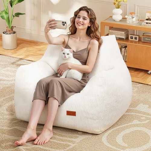 Vista 5 de Puf grande para adultos, ultra suave, para sala de estar Beige