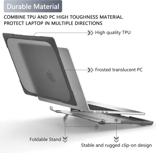 Vista 6 de Batianda - Funda resistente para MacBook Air de 15 pulgadas 2023-2026, color gris Ergonomic Foldable Stand Holds 22 lbs, TPU Bumper, Matte