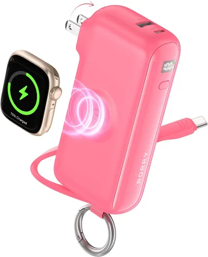 Vista 12 de RORRY Flow Cargador portátil 10000mAh 40W Enchufe de pared Banco de energía Rosa