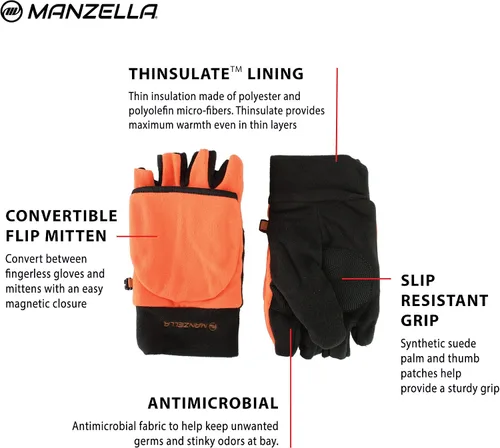 Vista 2 de Manzella Mens Fleece Cold Weather Convertible Hunting Glove with Thinsulate