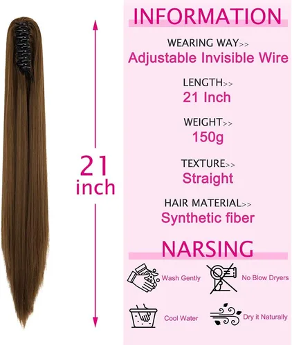 Vista 2 de Fut - Extensiones de pelo largo y lacio con broche, cola de caballo para mujer (21 pulgadas)