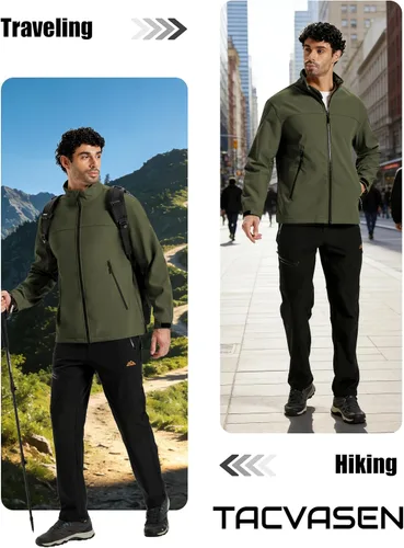 Vista 7 de TACVASEN Chaqueta ligera Softshell para hombre, con forro polar, rompevientos, impermeable, para senderismo táctico