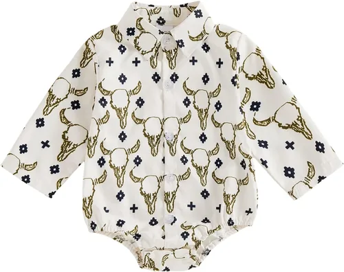 Vista 10 de BULINGNA Mameluco de una sola pieza para bebé niño vaquero camisa ropa occidental Azul oscuro