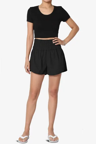 Vista 6 de Pantalones cortos de correr deportivos con cintura alta fruncida para mujer