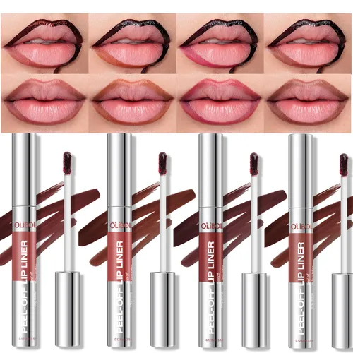 Vista 8 de BANGFENG Juego de 4 Delineadores de Labios Despegables con Tintura - De Larga Duración, A Prueba de Manchas, Tinte de Labios Mate Nude Resistente al