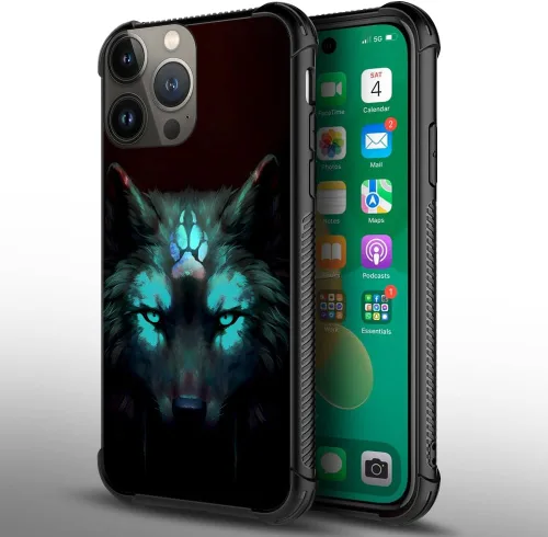 Vista 2 de CARLOCA Funda compatible con iPhone 13 Pro, diseño gráfico de identidad negra espiritual lobo, a prueba de golpes, antiarañazos, para iPhone 13 Pro