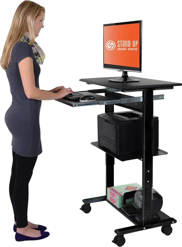Vista 5 de Estación de trabajo con soporte de altura ajustable móvil, Negro y negro