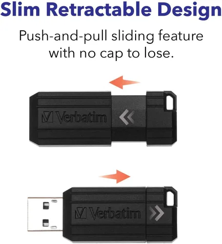 Vista 3 de Verbatim 8GB Pinstripe USB 2.0 Flash Drive Retractable Thumb Drive - Negro