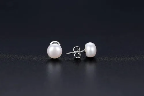 Vista 6 de JORA - Aretes tipo dormilona de plata esterlina con perlas blancas cultivadas en agua dulce para regalo de mujer