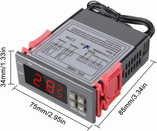 Vista 4 de 2 unids STC-1000 controlador de temperatura digital 12 V termostato incubadora termorregulador relé calefacción refrigeración con sensor cable