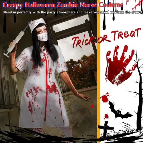 Vista 5 de Halloween Zombie Nurse Costumes Ladies Horror Nurse Costume Bloody Nurse Costume for Halloween Party Costume Accessory