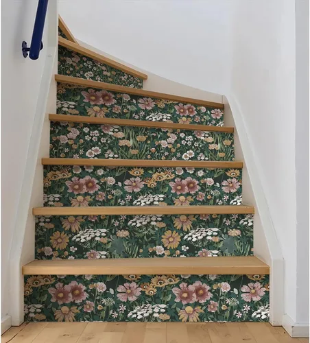 Vista 6 de Orainege Papel tapiz autoadhesivo para despegar y pegar, diseño floral, estilo bohemio, vintage, de 16.9 x 118.1 pulgadas, diseño de margaritas