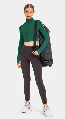 Vista 4 de KTILG Chaquetas cortas de manga larga para mujer, con cremallera, ligeras, atléticas, yoga, correr, con agujeros para el pulgar
