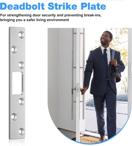 Vista 3 de Deadbolt Armor - Placa de golpeo extendida de 6 pulgadas para puerta residencial resistente, paquete de 3 (plateado)