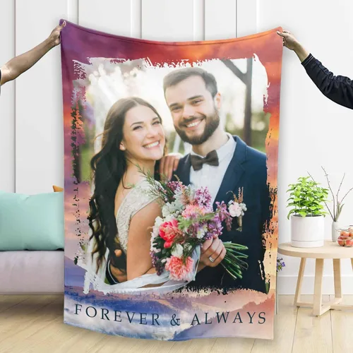Vista 2 de D-Story Manta con fotos personalizada fabricada en Estados Unidos, regalo de foto conmemorativa personalizada para parejas, acogedora y cálida