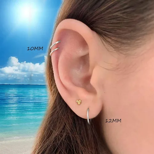 Vista 2 de Aretes de argollas sinfín redondas de oro blanco de 14 ct - 10-18 mm