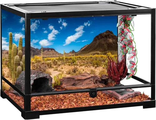 Vista 4 de AWERT Vinilo de fondo de hábitat de reptiles de 24 x 12 pulgadas, cielo azul, oasis, cactus y terrario del desierto