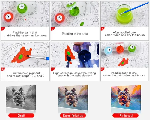 Vista 4 de TUMOVO Pintura de animales por números enmarcados con pinceles Yorkshire Terrier Dog Paint por números para adultos, kits de pintura por números