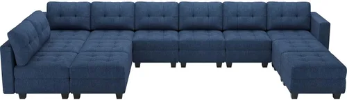 Vista 8 de Belffin Sofá modular modular en forma de U con asientos de almacenamiento, sofá seccional convertible con diván reversible, color azul