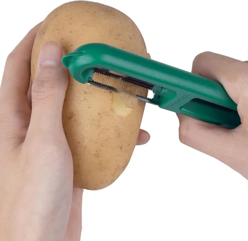 Vista 6 de Linoroso Pelador de frutas dentado, pelador clásico de verduras, pelador europeo para cocina, pelador japonés de verduras de acero inoxidable