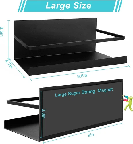 Vista 3 de Paquete de 2 especieros magnéticos de alta calidad para refrigerador, estante magnético fuerte para especias para sostener tarros, estante magnético