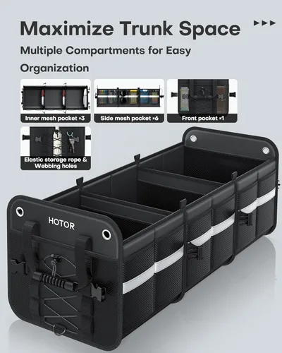 Vista 3 de HOTOR Organizador de maletero para SUV – Caja de almacenamiento de coche con tiras reflectantes, organizador plegable de coche con gran capacidad