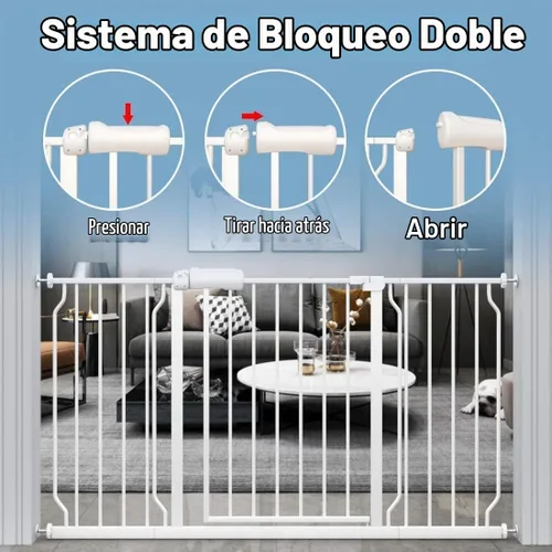 Vista 3 de ALLAIBB - Puerta de seguridad extra ancha de montaje a presión para bebés, autocierre, de metal blanco para niños, perros y mascotas, con pasillo