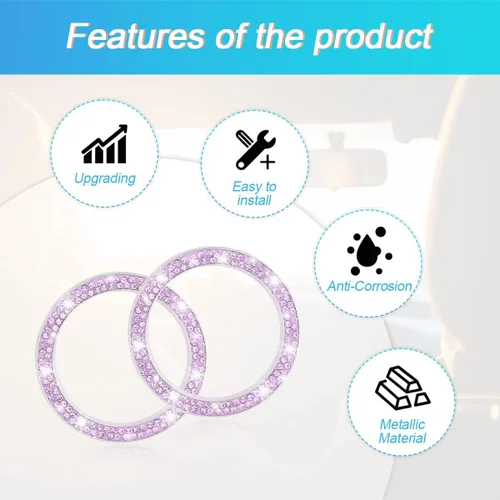 Vista 3 de Calcomanías para anillo de arranque del motor de diamantes de imitación para automóvil, paquete de 2 cubiertas / calcomanías para botón de arranque
