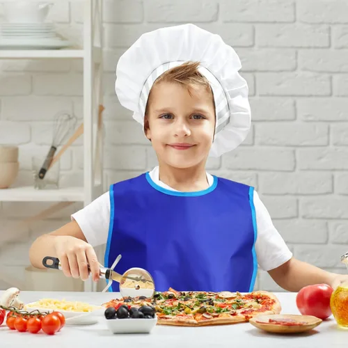 Vista 6 de DEAYOU Paquete de 12 delantales de arte para niños, impermeables, con 3 bolsillos, sin mangas, para niños de 3 a 8 años, para cocinar, hornear