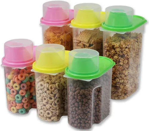 Vista 8 de Basicwise Juego de 3 recipientes pequeños herméticos de almacenamiento de alimentos de 1.9 litros con boquilla de vertido y tapa de taza medidora