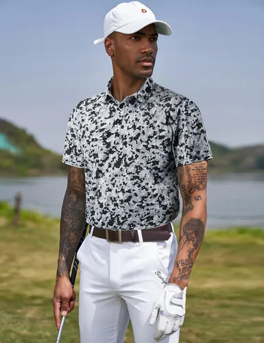 Vista 102 de TAPULCO Camisetas tipo polo de secado rápido para hombre, diseño de camuflaje, atléticas, ligeras, transpirables, casuales, para golf