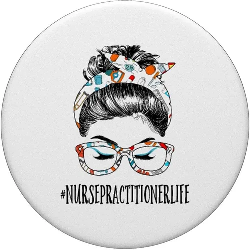 Vista 3 de Enfermera practicante Life Messy Hair Woman moño de cuidado de la salud PopSockets intercambiables PopGrip