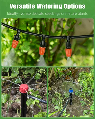 Vista 4 de Pawfly Sistema de riego por goteo para jardín, kit de riego por goteo de 240 pies con tubería de 1/2" y 1/4", emisores ajustables, conectores