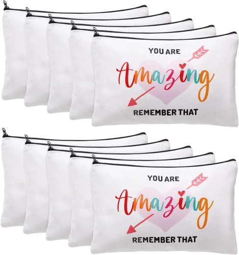 Vista 20 de Chunful 10 Piezas Bolsas de Maquillaje de Lona Inspiradoras para Mujeres Regalo de Graduación Bolsas de Cosméticos de Lona Arcoíris a Granel