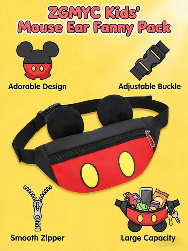 Vista 2 de Riñonera con diseño de dibujos animados para niños y niñas, con orejas de ratón, Patrón 1