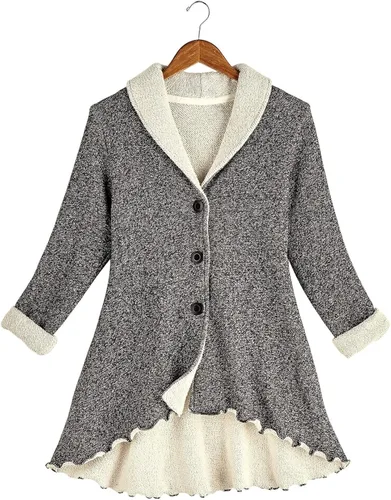 Vista 3 de Goddess Gear Chaqueta Swing para mujer Tejido de rizo de algodón cuello chal suéter abrigo