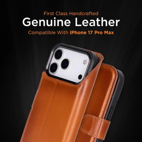 Vista 13 de Bayelon Funda tipo cartera para iPhone 15 Pro, cartera de cuero de grano completo, funda magnética desmontable, tarjetero, funda tipo cartera