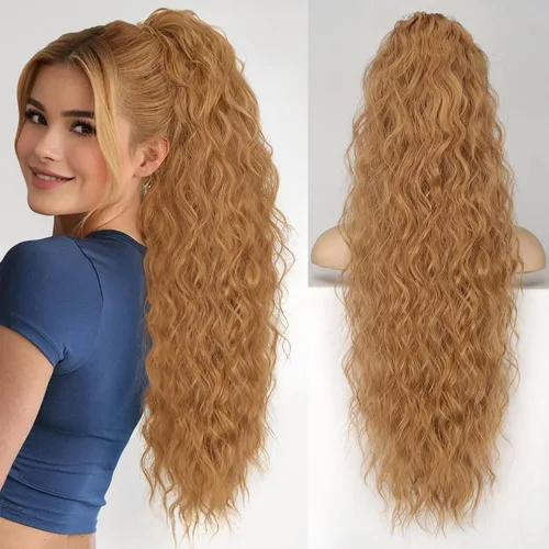Vista 48 de KooKaStyle Extensión de cola de caballo con cordón de 26 pulgadas (66 cm) para mujeres, extensiones de cabello sintético rizado largo para uso