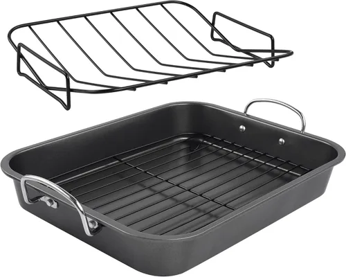 Vista 9 de kitCom Utensilios de hornear antiadherentes, asador antiadherente con estante, ideal para asar pollo, carnes y pavo - 15 pulgadas x 11 pulgadas