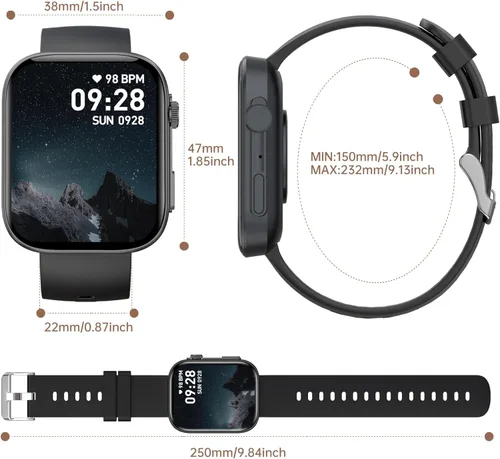 Vista 9 de Relojes inteligentes para hombres y mujeres, hacer/responder llamadas, pantalla HD de 2.01 pulgadas con más de 260 caras de reloj, monitor