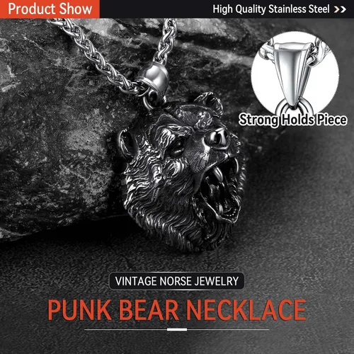 Vista 4 de FaithHeart Collar con colgante de pata de oso de acero inoxidable, collar escandinavo nórdico auténtico, joyería vikinga personalizada personalizada