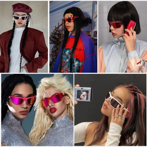 Vista 2 de BAWUYI Gafas de sol envolventes con protección futurista gafas cibernéticas Y2K accesorios de disfraz para mujeres y hombres persianas cuadradas