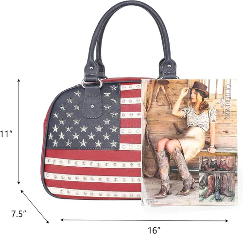 Vista 5 de Montana West Western Tooling - Juego de 3 maletas de cuero vegano en relieve, ruedas giratorias de mano para viajes, DD bandera americana roja